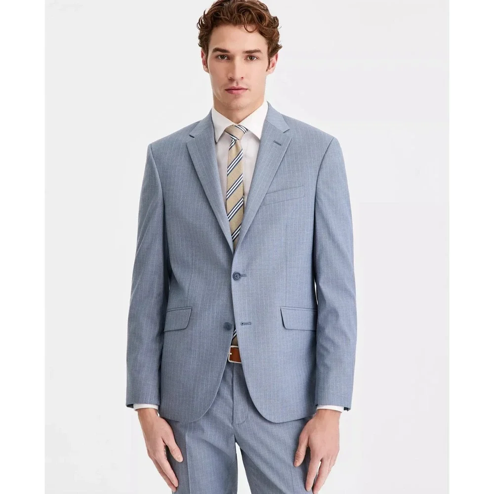 Kenneth Cole Reaction Men's Pinstripe Slim-Fit Techni-Cole Suit Blue 38S 30W 30L